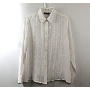 Karen Scott Petites Blouse Womens PL White Pintucks Embroidered Flowers Long Sl